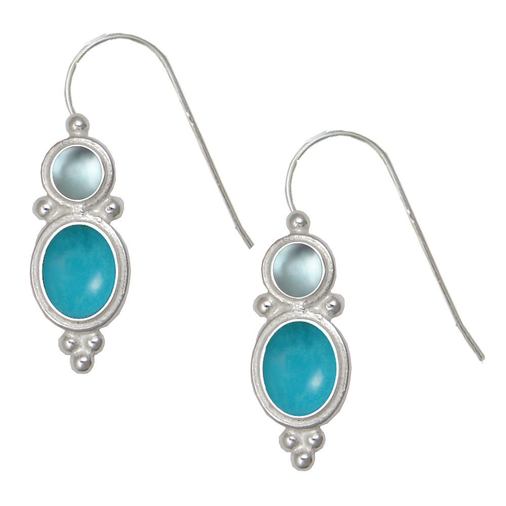 Sterling Silver Drop Dangle Earrings Turquoise And Blue Topaz